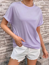 Perfee Round Neck Cuffed Sleeve T-Shirt Woman T Shirts