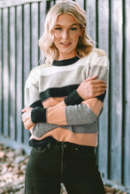 Striped Round Neck Long Sleeve Sweater Black Sweater Pullovers
