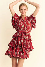 Davi & Dani Ruffle Flutter Sleeve Tie Belt Tiered Mini Dress Orange Rust Casual Dresses