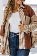 Color Block Houndstooth Collared Neck Shacket Woman Outerwear