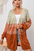 Pompom Color Block Open Front Cardigan Woman Outerwear
