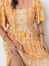 Plus Size Printed Square Neck Short Sleeve Dress Casual Dresses