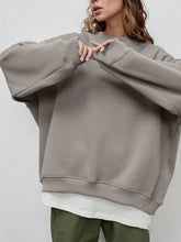 Round Neck Dropped Shoulder Long Sleeve Sweatshirt Mocha