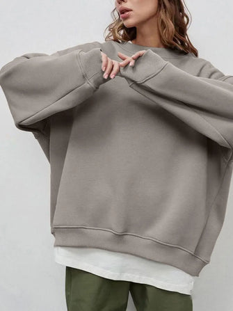 Round Neck Dropped Shoulder Long Sleeve Sweatshirt Mocha