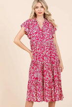 Mittoshop Abstract Print Ruffle Tier Midi Dress FUCHSIA Casual Dresses
