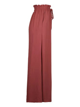 Rust-colored Perfee Frill Tied wide leg pants with high waist and gathered waistband featuring side tie detail