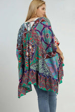 Umgee Full Size Mixed Print Ruffle Hem Open Front Cover Up Plus Size