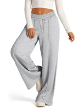 Gray heathered wide leg drawstring pants with elastic waistband and comfortable soft fabric for casual wear