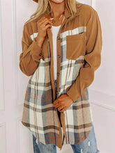 Plaid Collared Neck Long Sleeve Jacket Caramel Woman Outerwear