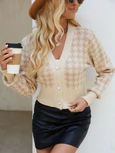 Houndstooth Button Up Long Sleeve Cardigan Woman Outerwear