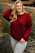 Plus Size Exposed Seam Waffle-Knit High-Low Sweatshirt Woman Sweatshirts