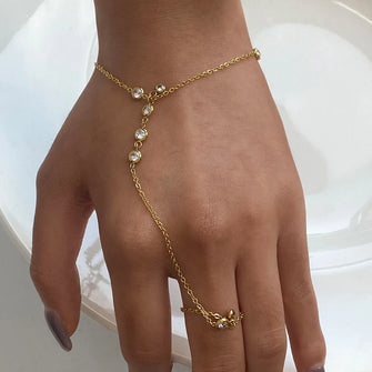18K Gold-Plated Inlaid Rhinestone Chain Bracelet Gold One Size