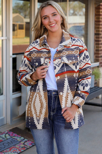 Printed Button Down Collared Jacket Multicolor