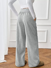 Gray heathered wide leg casual pants with lace trim at the waistband for a stylish wide leg casual look