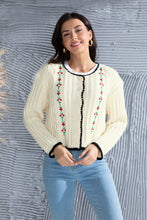 Graphic Cable-Knit Button Up Cardigan Cream