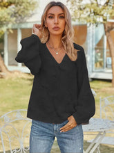 V-Neck Long Sleeve Blouse Black Woman Blouses