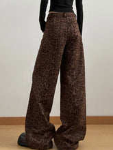 Brown leopard print wide leg high waist pants made of soft fabric for stylish casual wear