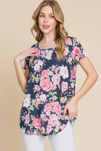 BOMBOM Floral Round Neck Short Sleeve T-Shirt