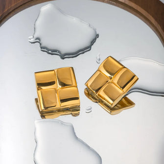 Stainless Steel 18K Gold-Plated Square Stud Earrings Gold One Size