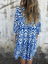 Full Size Printed Notched Half Sleeve Dress Plus Size Casual Dresses