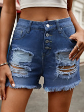 Distressed Raw Hem Denim Shorts Navy