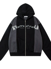 Men's Color Block Letter Graphic Zip-Up Hoodie Black