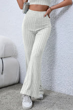 Cream-colored basic bae ribbed knit high waist flare pants featuring a full size fit and flared silhouette