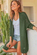 Openwork Side Slit Open Front Long Sleeve Cardigan Cardigans