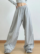 Gray heathered drawstring wide leg pants with elastic waistband and loose fitting wide leg pants care instructions included