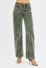 Olive green corduroy pants with risen tummy control mid rise fit and classic denim stitching for flattering wear