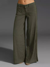 Olive green full size wide leg pants with two front pockets and button closure plus size leg pants