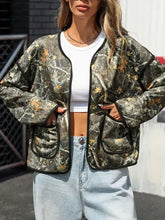 Perfee Printed Open Front Long Sleeve Jacket Woman Outerwear