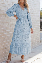 Printed Tie Front Ruffle Hem Dress Woman Maxi Dress