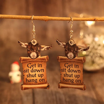 Donkey Letter Wooden Dangle Earrings Camel One Size
