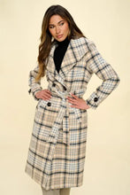 Coalition LA Double-Breasted Plaid Coat with Belt Khaki Multi Woman Outerwear