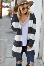 Contrast Stripes Open Front Long Sleeve Cardigan Woman Outerwear