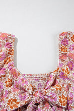 Floral Square Neck Knotted Ruffle Midi Dress Casual Dresses