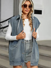 Removable Hood Button Up Cap Sleeve Denim Jacket Casual Dresses