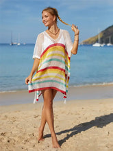 Angel Wings Cutout Striped Cover-Up with Tassel Swimwear Cover-Ups