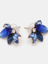 Alloy Rhinestone Flower Stud Earrings Dark Blue One Size