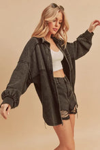 Aemi + Co Acid Washed Exposed Seam Button Up Jacket Woman Outerwear