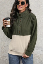 Perfee Ribbed Color Block Half Button Sweatshirt Woman Sweatshirts