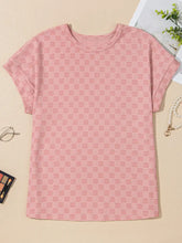 Checkered Textured Round Neck T-Shirt Woman T Shirts