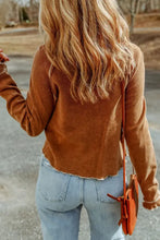 Plus Size Waffle-Knit Round Neck Long Sleeve Blouse Woman Blouses