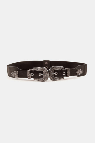 Symmetrical Zinc Alloy Buckle PU Leather Belt Black One Size Belts