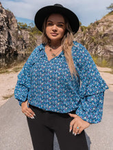 Plus Size Tie Neck Ruffled Blouse Azure Woman Blouses