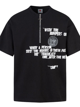 Men's Half Zip Short Sleeve T-Shirt Black
