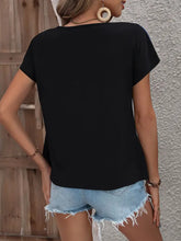 Ivy Lane Color Block Decorative Button V-Neck Tee Woman T Shirts