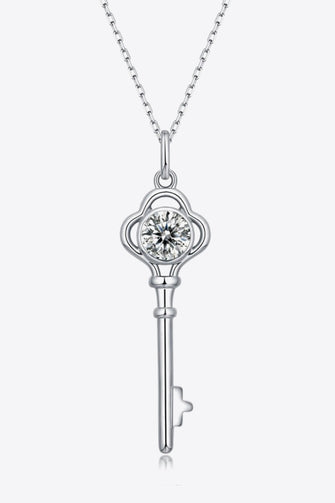 925 Sterling Silver 1 Carat Moissanite Key Pendant Necklace Silver One Size
