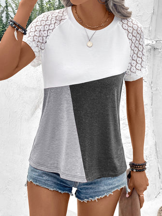 Ivy Lane Color Block Raglan Sleeve Round Neck Tee Mid Gray
